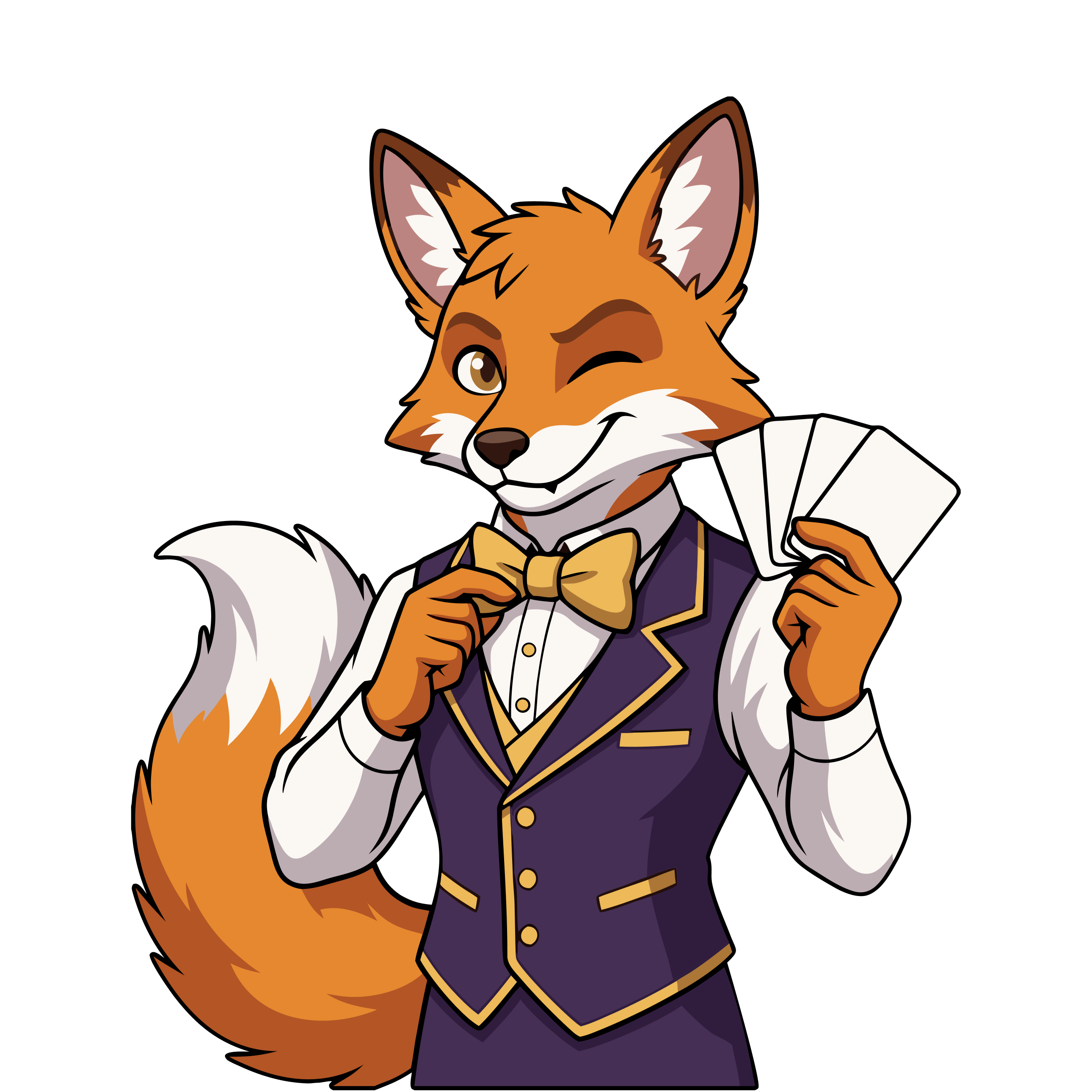 The Happy Gentleman Fox holding playing cards